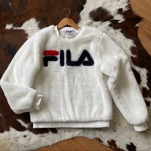 FILA Emmieline Chunky Faux Fur Logo Sweatshirt M